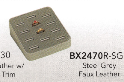 12-Slot Ring Tray — Steel Grey Faux Leather