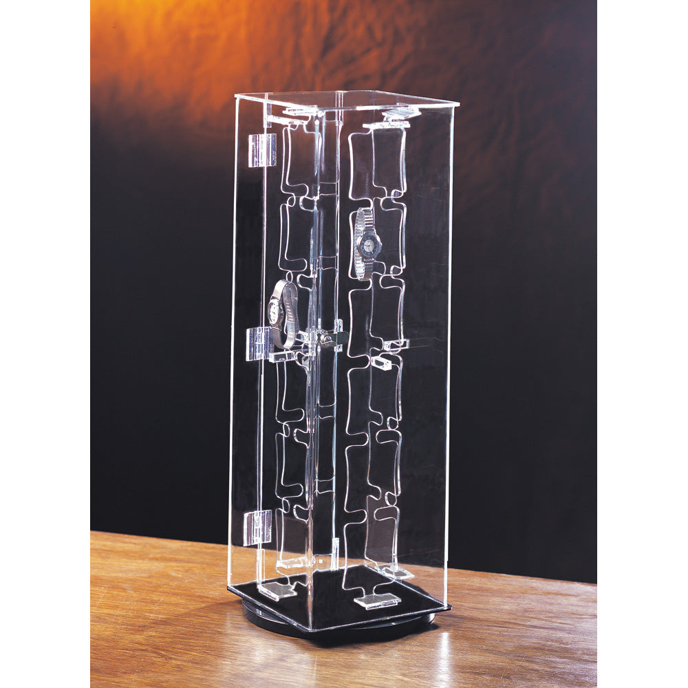 Acrylic Rotating Watch Display Cases — 48 Watches — 8 x 8 x 23" H (20 x 20 x 58cm) — Clear Acrylic