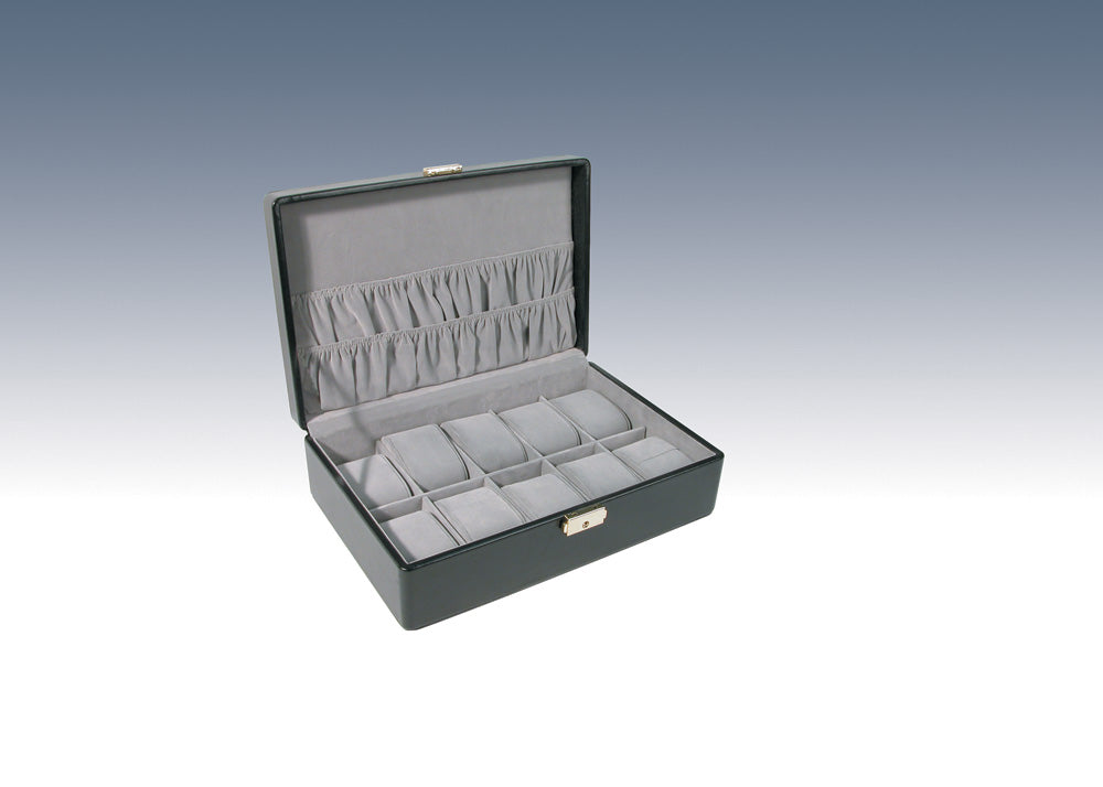 Black Solid Top Watch Case — Black Faux Leather w/ Grey Faux Velvet