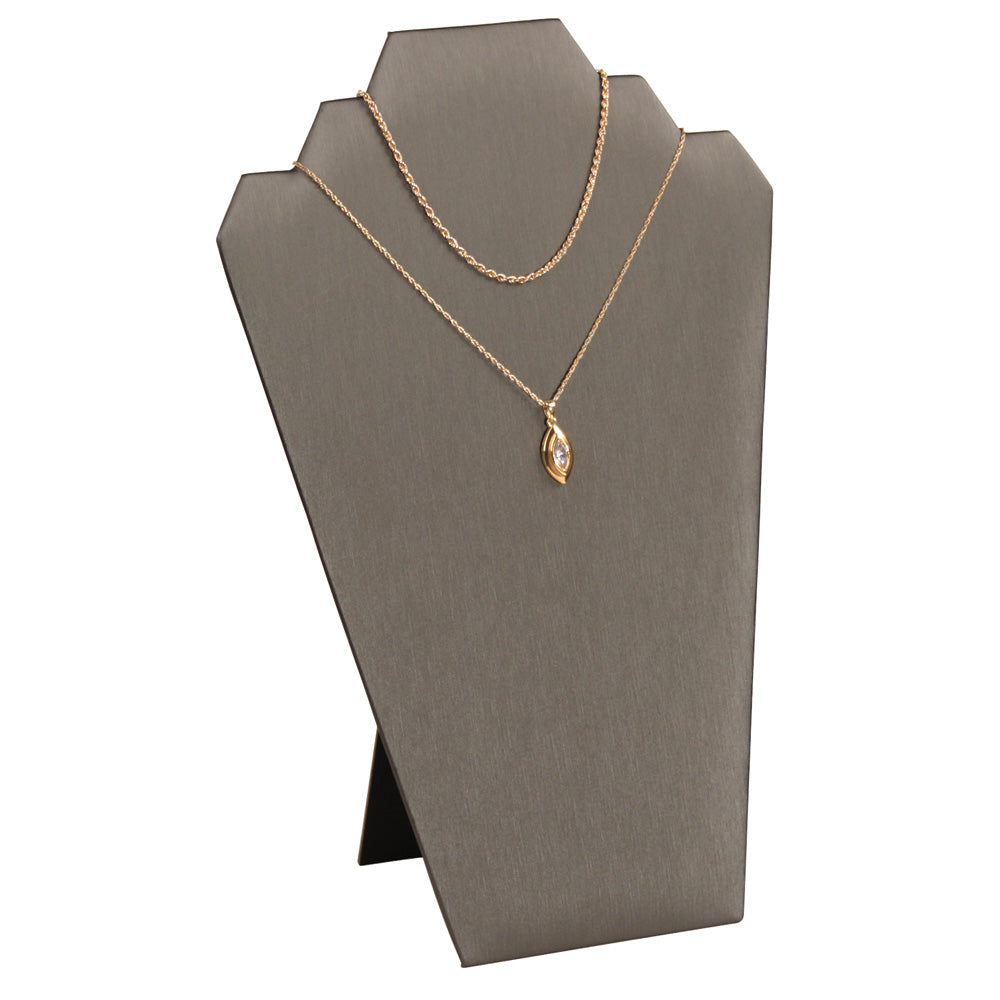 Necklace Display with Easel — 8 1/4 x 12 1/2" H (A) — Steel Grey Faux Leather