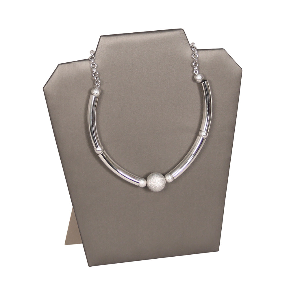 Modern Shoulder Necklace Stand — 8 3/8 x 3 1/2 x 8 3/4" H — Steel Grey Faux Leather