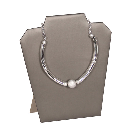 Modern Shoulder Necklace Stand — 8 3/8 x 3 1/2 x 8 3/4" H — Steel Grey Faux Leather