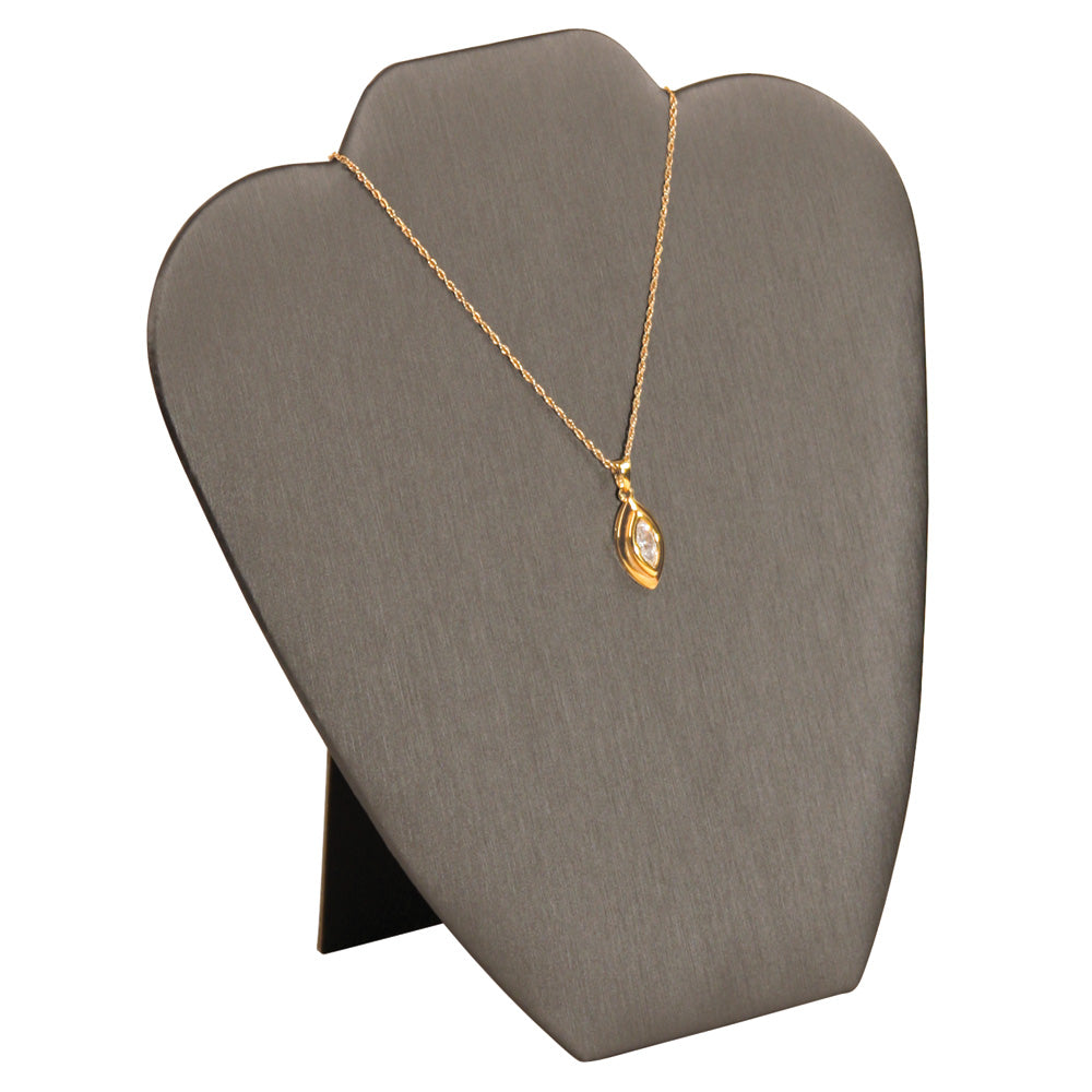 Necklace Display with Easel — 7 3/8 x 8 5/8" H — Steel Grey Faux Leather