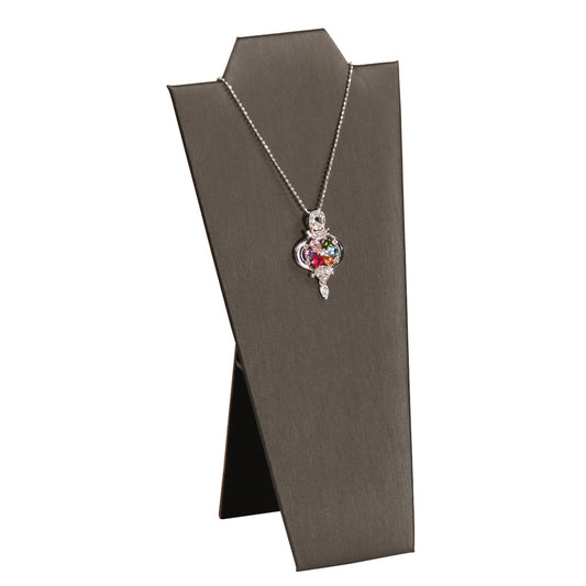 Necklace Display with Easel — 4 1/4 x 8 5/8" H — Steel Grey Faux Leather