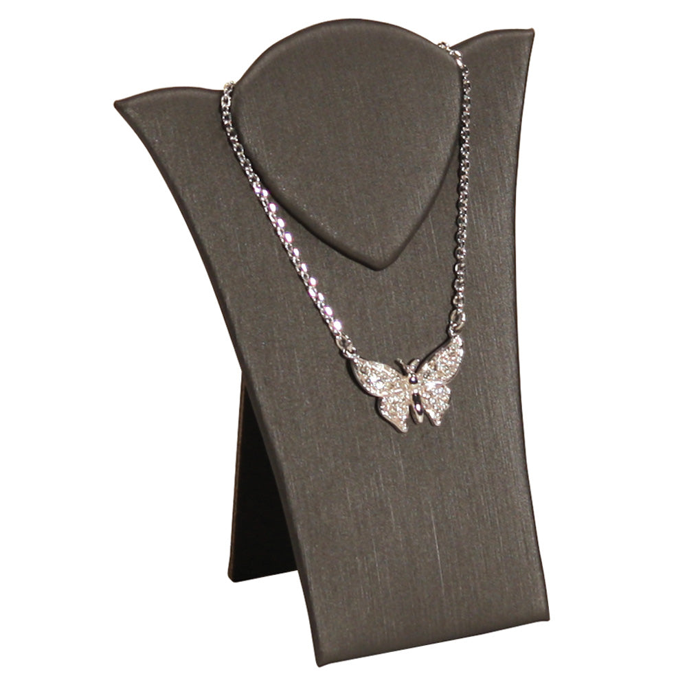 Necklace Display with Easel — 2 15/16 x 3 7/8" H — Steel Grey Faux Leather