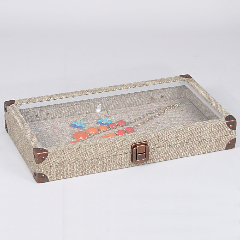 Glass-Top Burlap & Linen Cases — Burlap