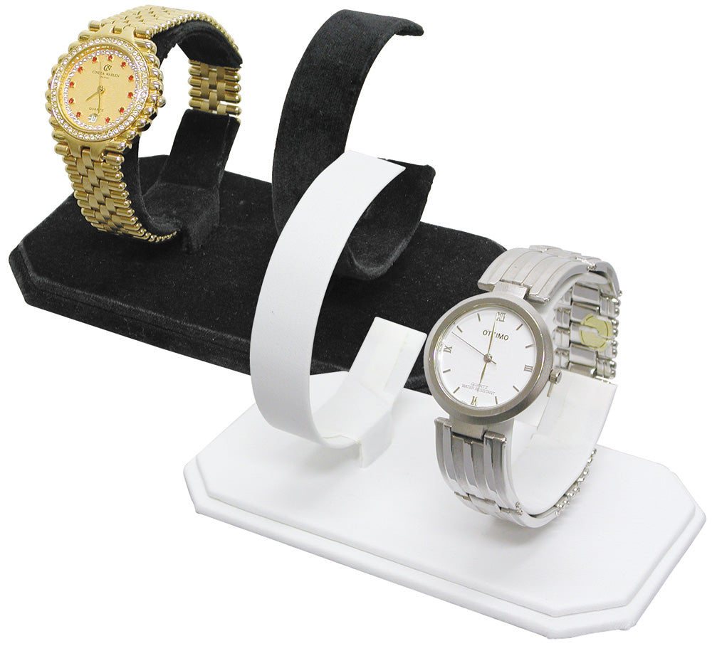 Double Watch Display Stand — White Faux Leather