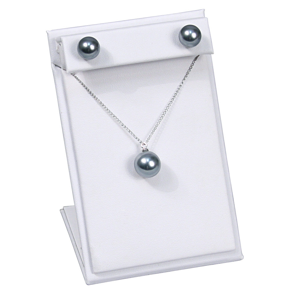 Earring/Pendant Display Stand — Rectangular Pad — White Faux Leather