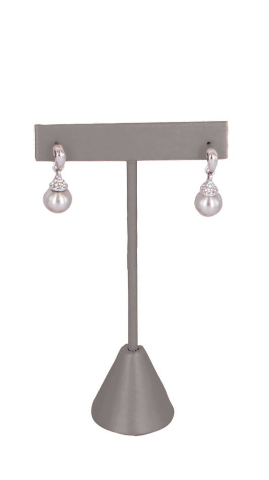 T-Shape Earring Stand — 3 1/2" H — Steel Grey Faux Leather
