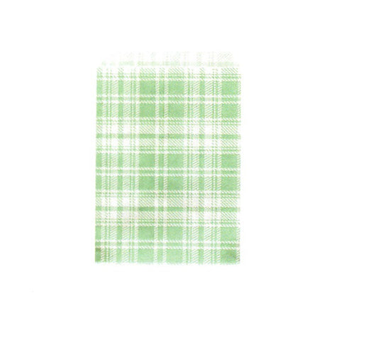 Plaid Paper Gift Bag — Green — 6 x 9 in