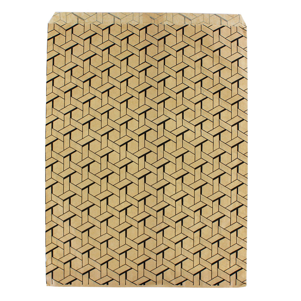 Geometric & Motif Paper Gift Bag — Black Tiles Kraft — 5 x 7 in