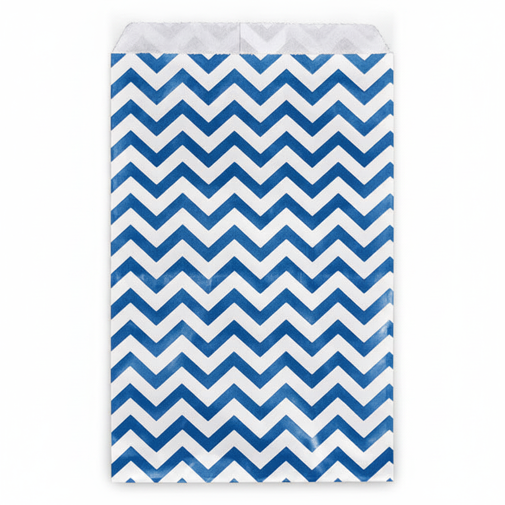 Chevron Paper Gift Bag — Blue — 6 x 9 in