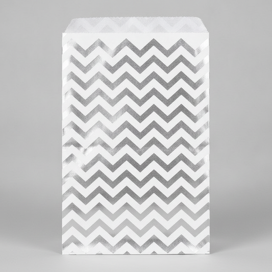 Chevron Paper Gift Bag — Silver — 8.5 x 11 in