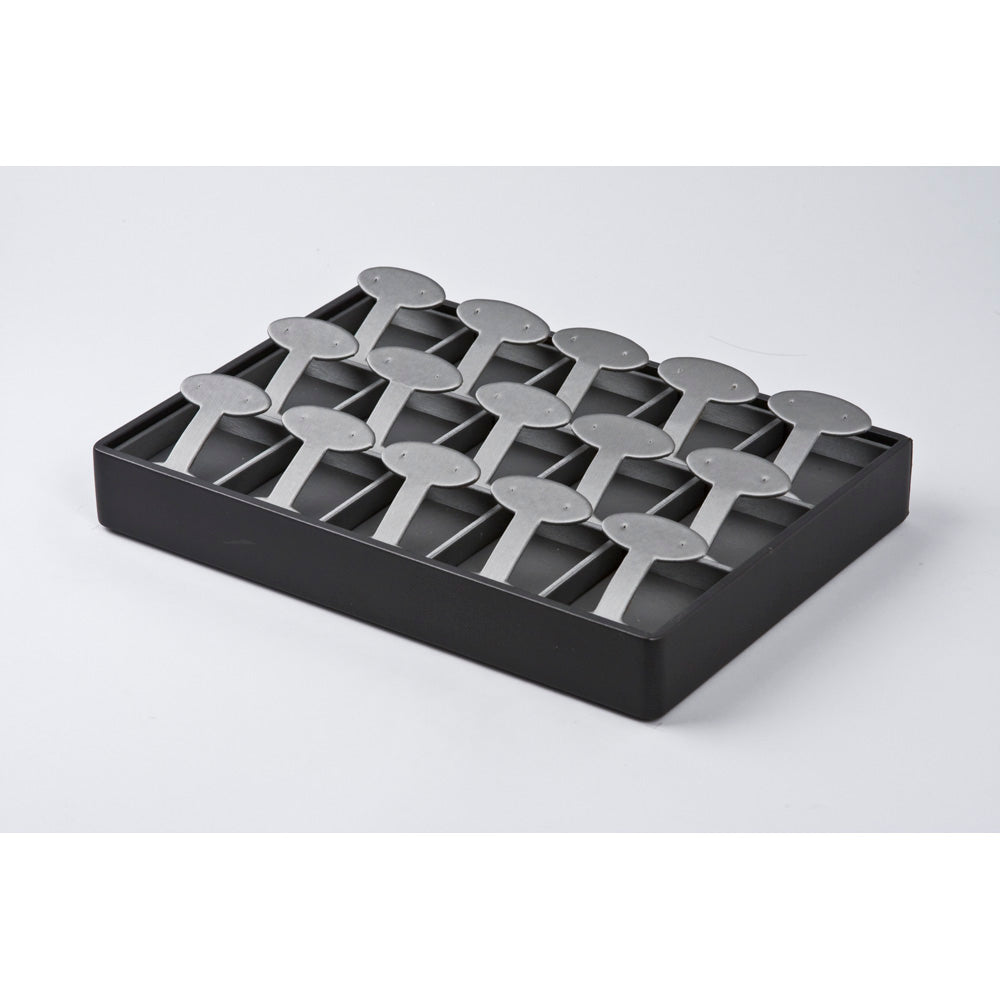 Medium Stackable Trays — Long Earring Tree (15 Pr.) — Steel Grey Faux Leather w/ Black Faux Leather Tray
