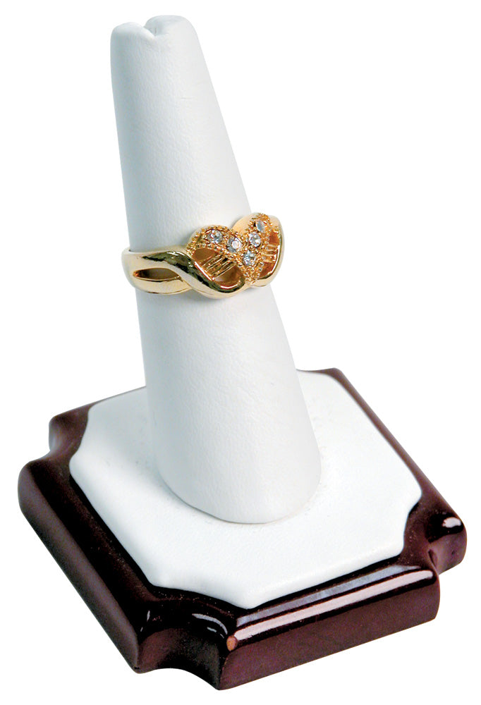 Finger ring display — Wht Faux Leather — rosewood