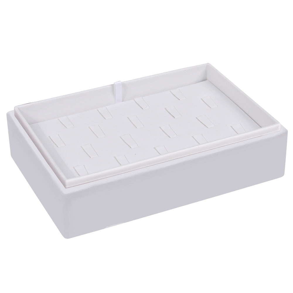 2″ H Stackable Display Trays — Ring (18-Clip) — All White Faux Leather