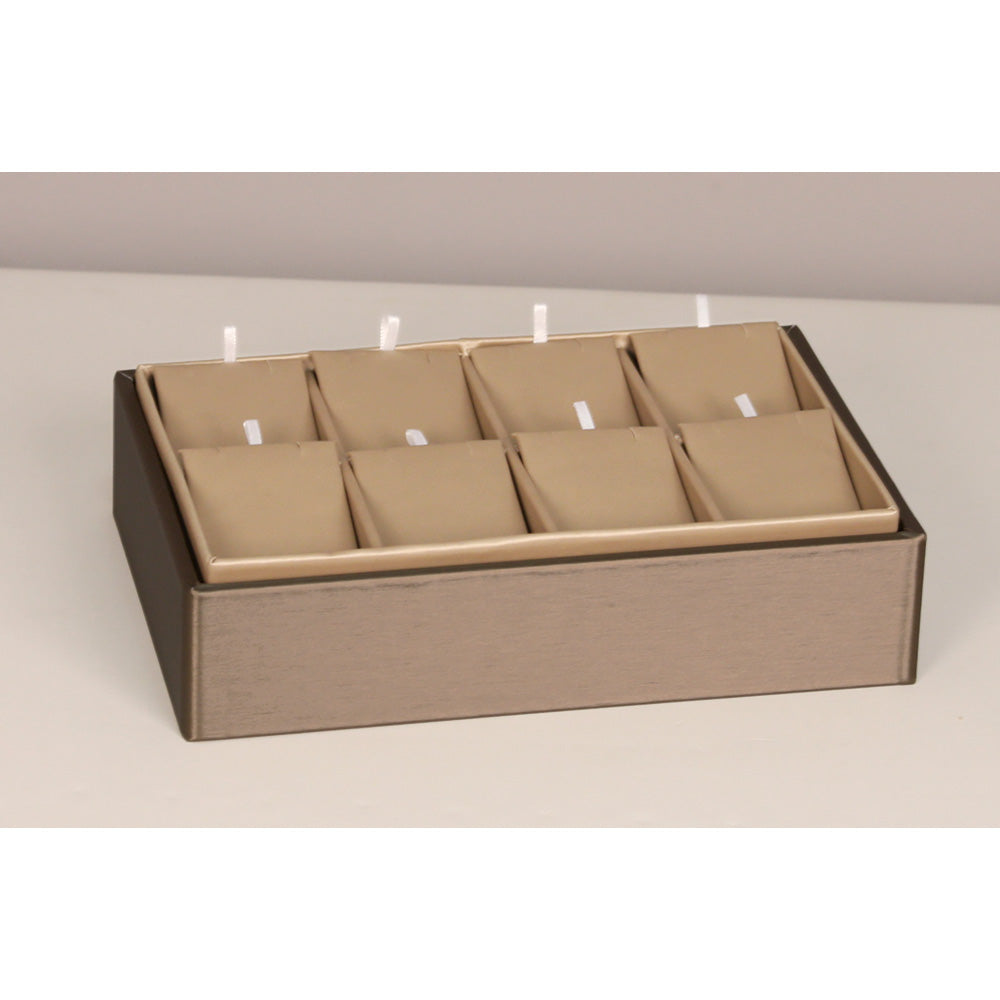 2″ H Stackable Display Trays — Pendant/Earring Pad (8) — Champagne Gold Faux Leather w/ Luna Bronze Tray