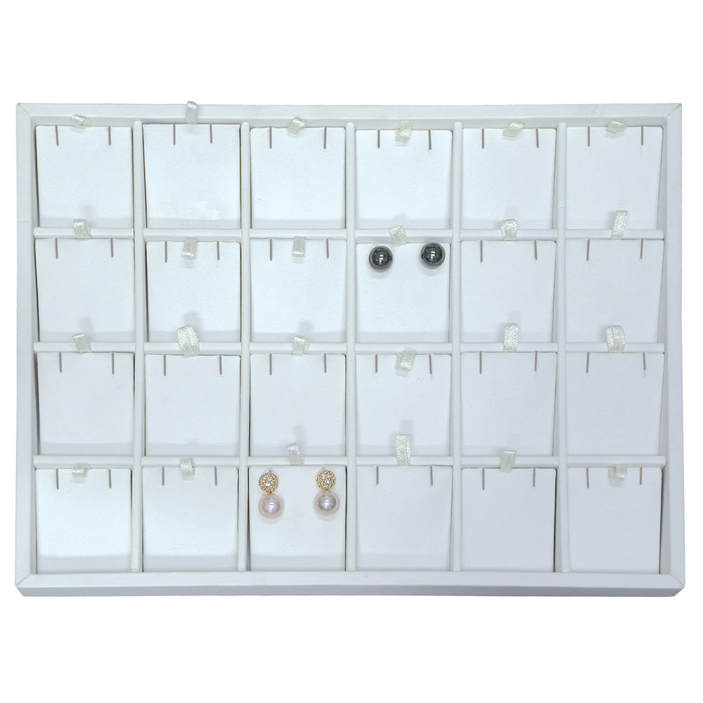 Versatile Medium Insert Trays — Earring Tray (24 Pr.) — All White Faux Leather