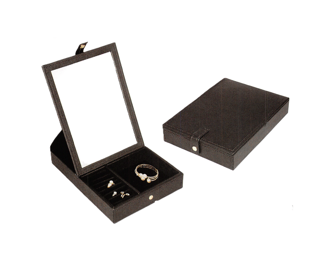 Folding Mirror Valet Case — Soft Black Faux Leather