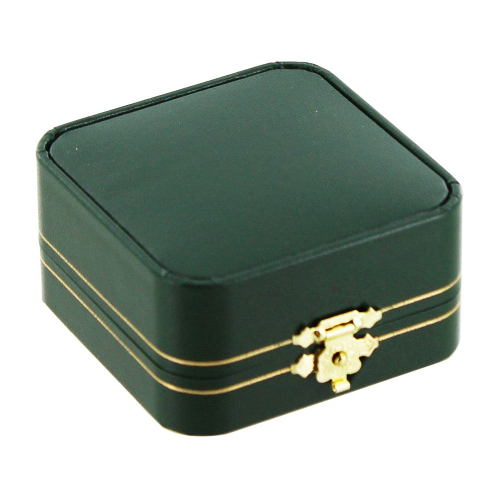Ring Box - Antique Golden Latch Leatherette - Green