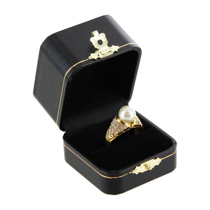 Pendant Box - Antique Golden Latch Leatherette - Black