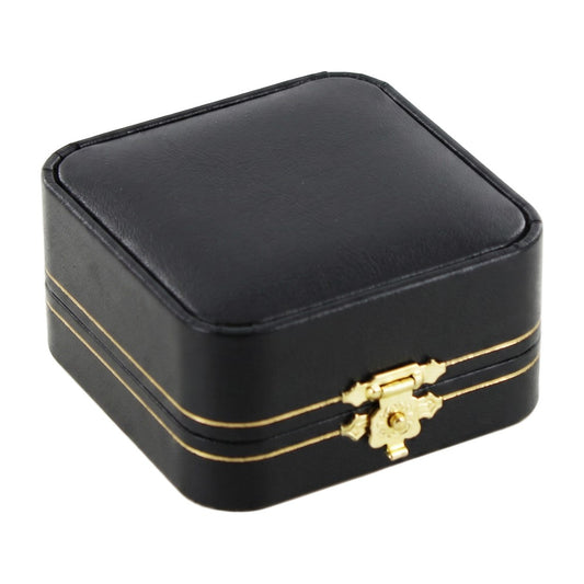 Large Earring Box - Antique Golden Latch Leatherette - Black