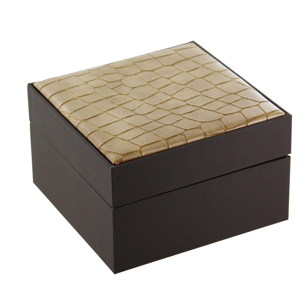 Matte Brown Box with
Padded Mock Croc Inset Top