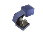 Earring/Pendant Box - LED Steel Faux Leather - Blue