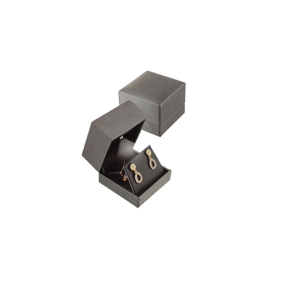 Earring/Pendant Box - LED Steel Faux Leather - Grey
