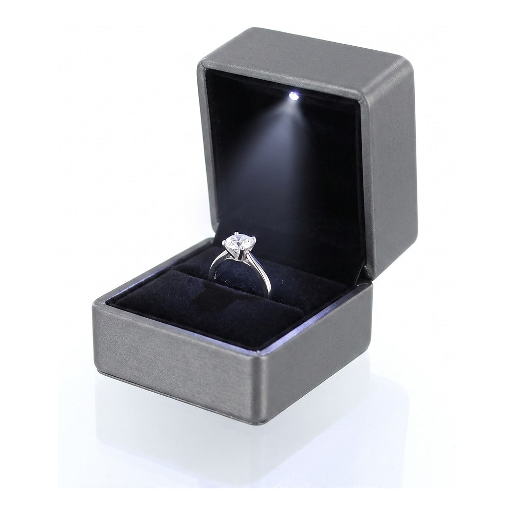 Ring Box - LED Steel Faux Leather - Grey