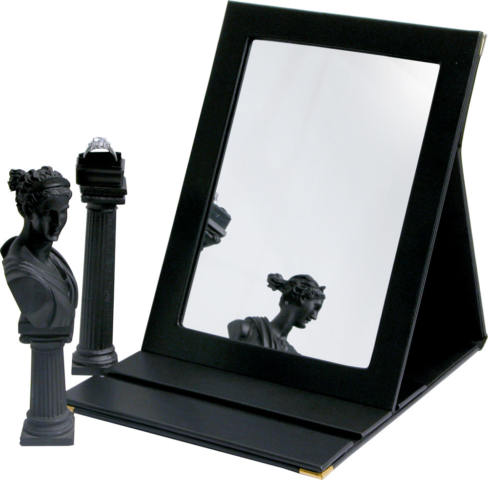 Adjustable Folding Mirror — Black Faux Leather Cover