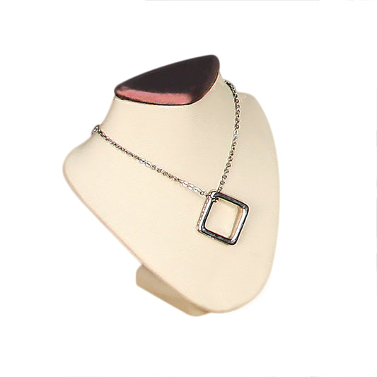 Wide Shoulder Necklace Stand — 4 1/2" H — Beige Faux Leather w/ Steel Brown Trim
