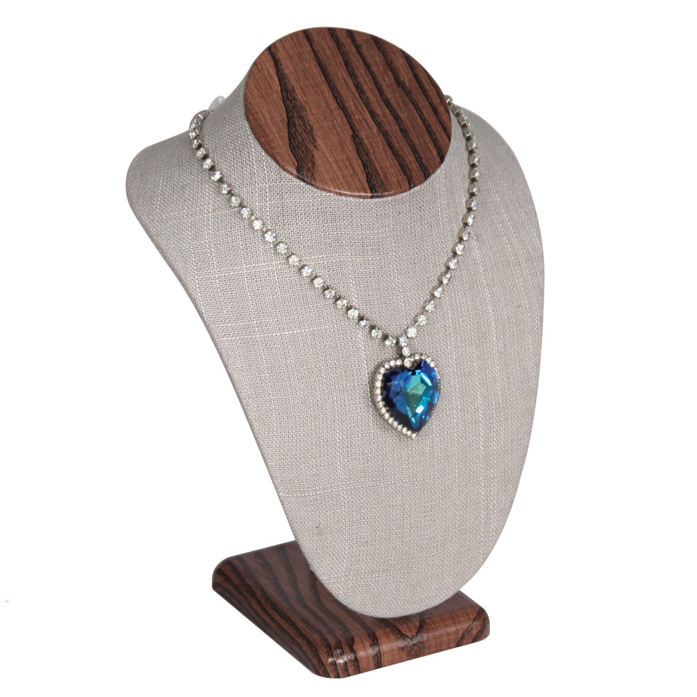 Classic Neckform — 6" H — Grey Linen w/ Wood Grain Finish