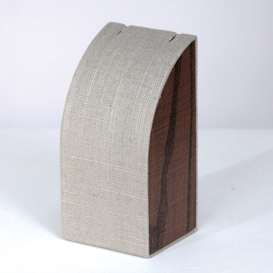 Necklace Pedestal — Small (5¾" H) — Grey Linen w/ Wood Grain Finish