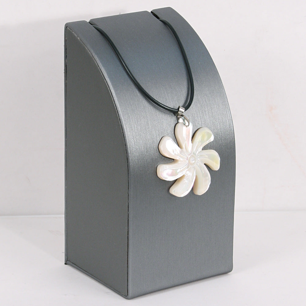 Necklace Pedestal — Wide (5¾" H) — Steel Grey Faux Leather