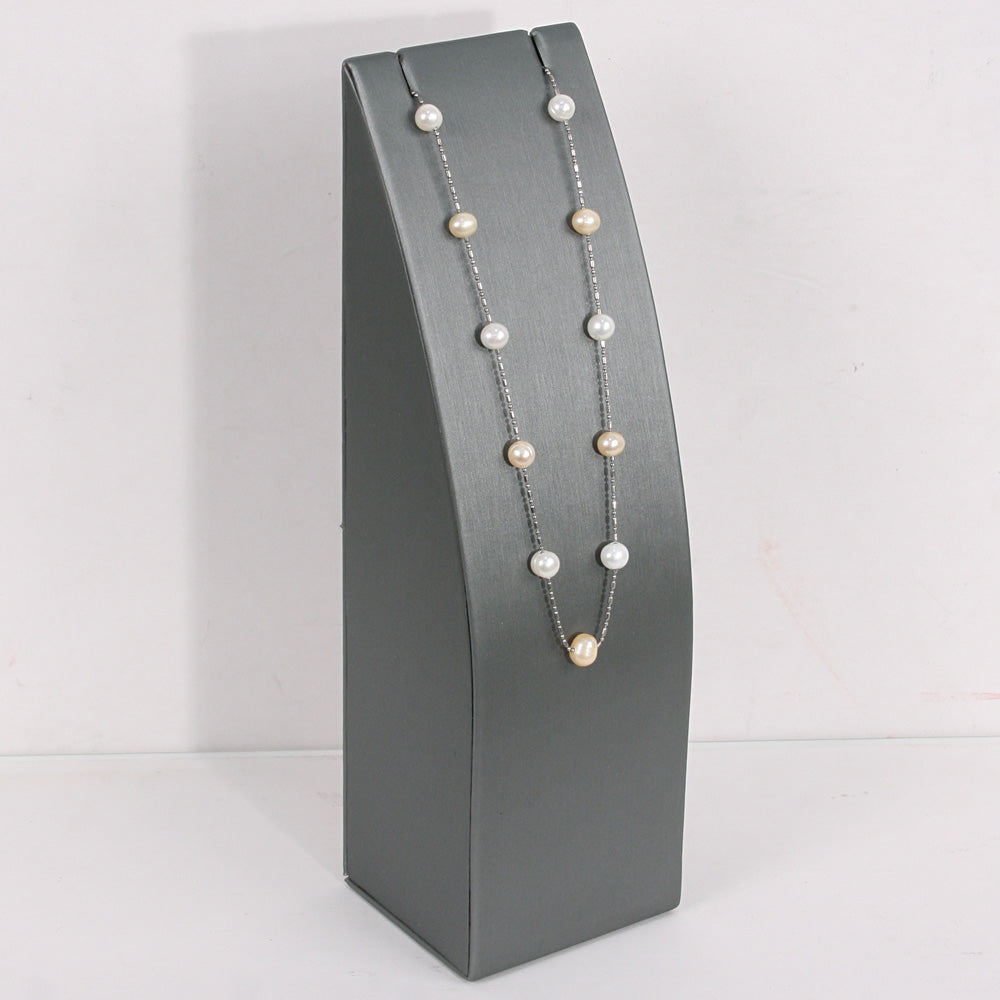 Necklace Pedestal — Tall (9¾" H) — Steel Grey Faux Leather