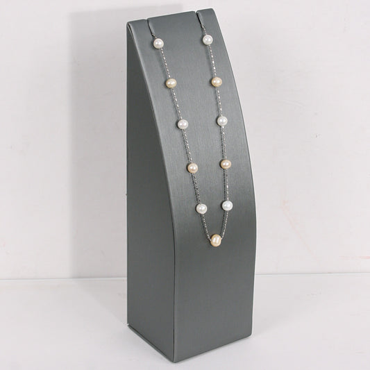 Necklace Pedestal — Tall (9¾" H) — Steel Grey Faux Leather