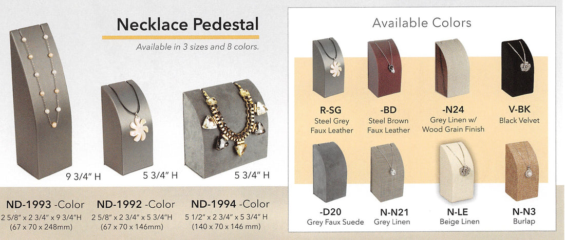 Necklace Pedestal — Wide (5¾" H) — Steel Brown Faux Leather