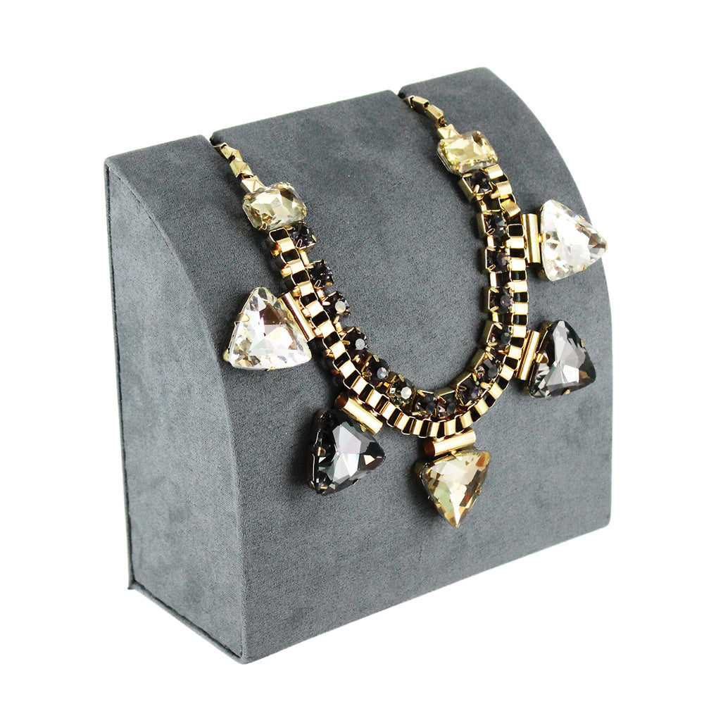 Necklace Pedestal — Wide (5¾" H) — Grey Faux Suede