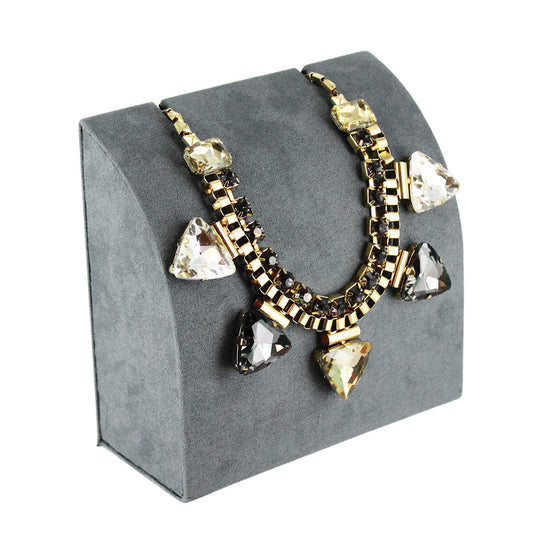 Necklace Pedestal — Wide (5¾" H) — Grey Faux Suede