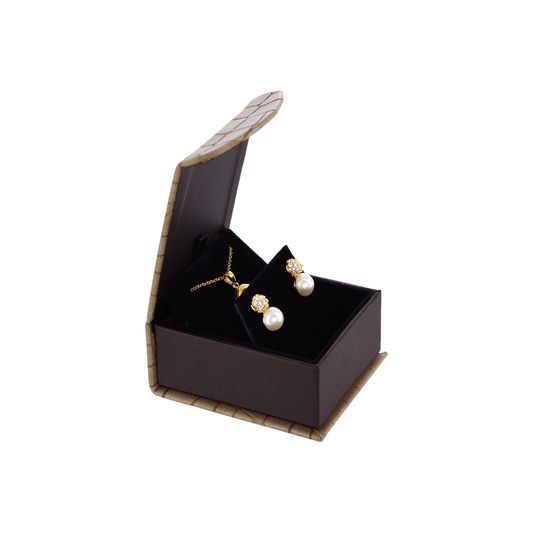 Pendant/Earring Box - Mock Croc Fancy Magnetic Flap - Brown