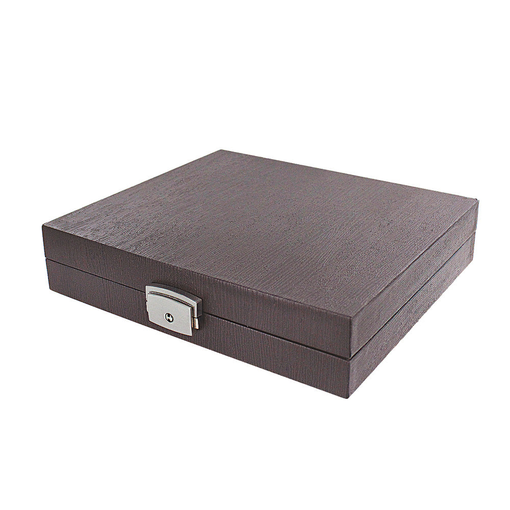 24 Section Case with Lock — Dark Walnut Wood Grain Leatherette w/ Black Velvet
