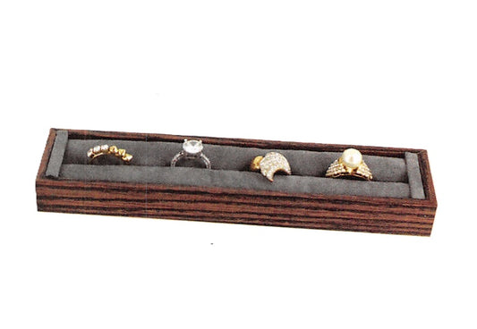 ring/bangle stand LG 3/4"H -wood grain w/gry suede — 7 5/8 x 1 7/8 x 3/4 h