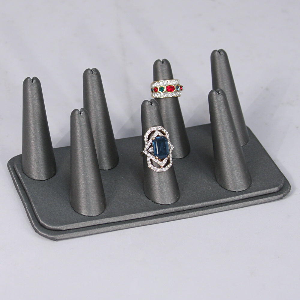 5 finger ring display — Stl Gry Faux Leather — steel grey
