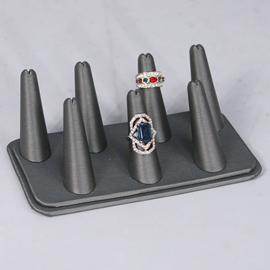 5 finger ring display — Stl Gry Faux Leather — steel grey