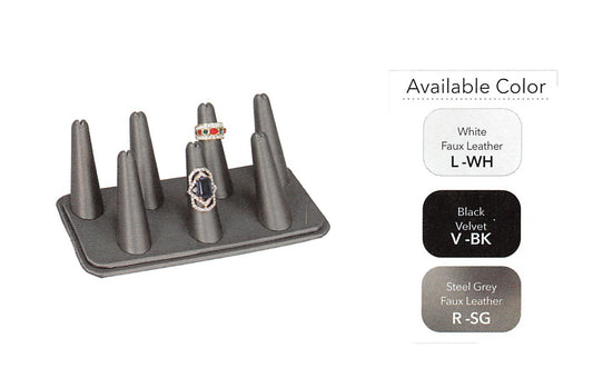 7 finger ring display — Stl Gry Faux Leather — steel grey
