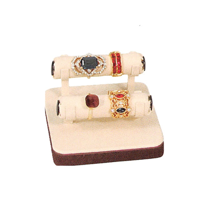 Double tube ring stand-BE leather w/steel brn trim