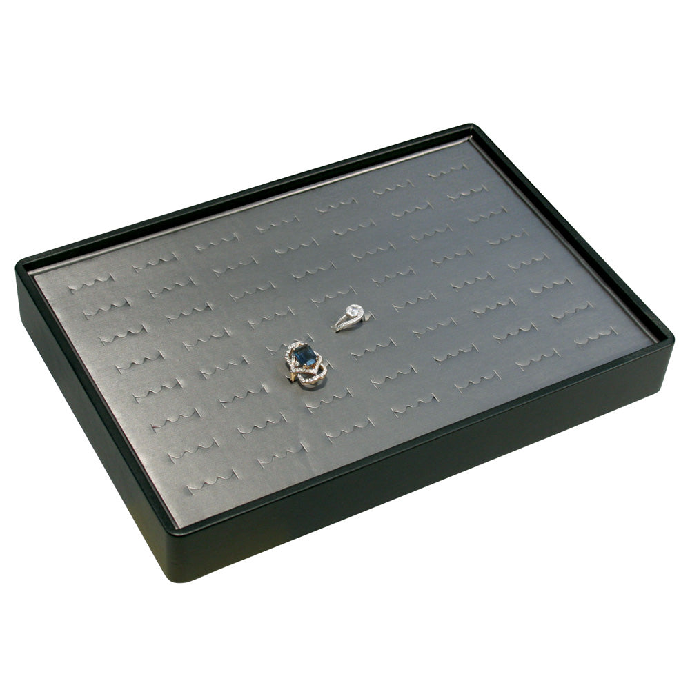 Medium Stackable Trays — Ring (56-Slot) — Steel Grey Faux Leather w/ Black Faux Leather Tray