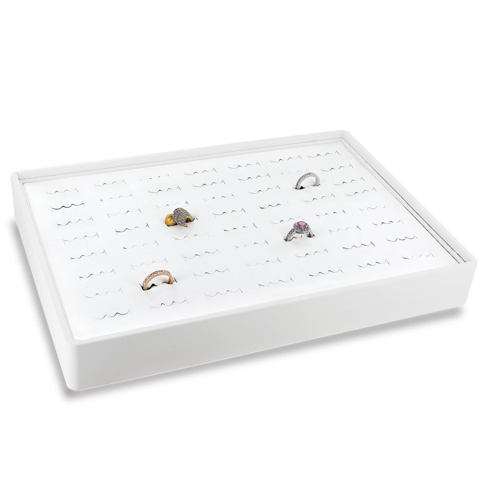 Medium Stackable Trays — Ring (56-Slot) — All White Faux Leather
