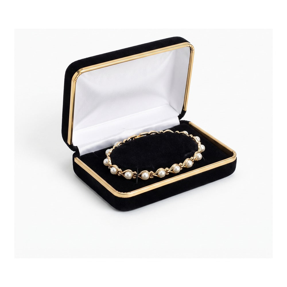 Bracelet/Watch Box - Classic Velvet Goldtone Trim - Black